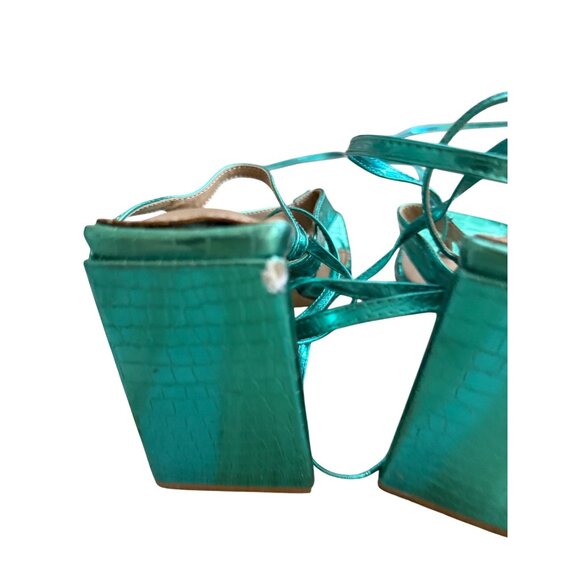 EGO Teal Metallic Lace Up Block Heels Sandals Size UK 7 / US 9 - Picture 8 of 10